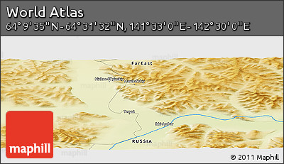 Physical Panoramic Map of the Area around 64° 20' 33" N, 142° 1' 30" E