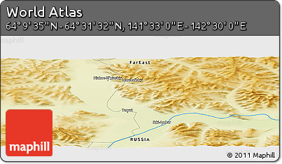 Physical Panoramic Map of the Area around 64° 20' 33" N, 142° 1' 30" E