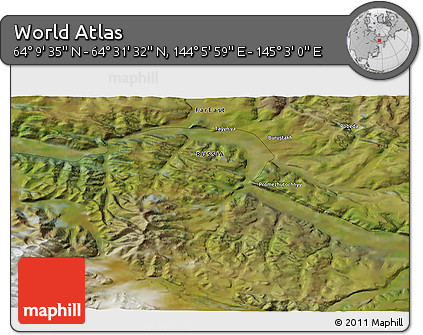 Satellite 3D Map of the Area around 64° 20' 33" N, 144° 34' 29" E