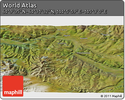Satellite 3D Map of the Area around 64° 20' 33" N, 144° 34' 29" E