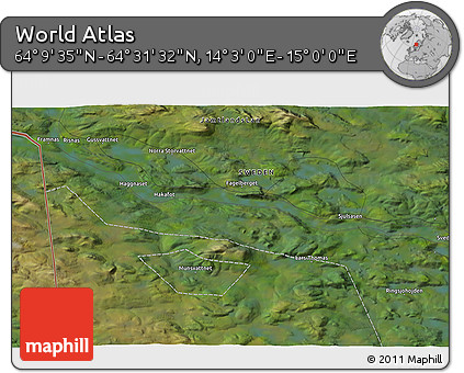 Satellite 3D Map of the Area around 64° 20' 33" N, 14° 31' 30" E