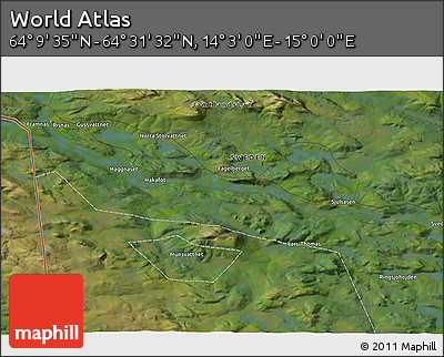 Satellite 3D Map of the Area around 64° 20' 33" N, 14° 31' 30" E