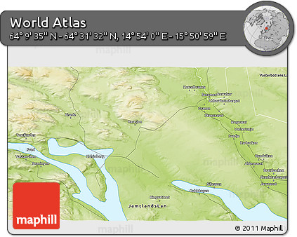 Physical 3D Map of the Area around 64° 20' 33" N, 15° 22' 30" E