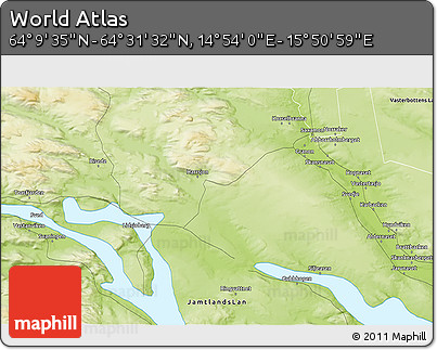 Physical 3D Map of the Area around 64° 20' 33" N, 15° 22' 30" E