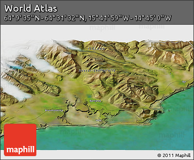 Satellite 3D Map of the Area around 64° 20' 33" N, 15° 13' 29" W