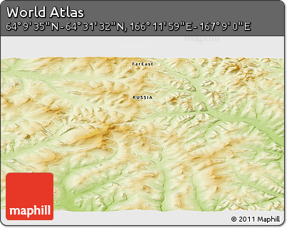Physical 3D Map of the Area around 64° 20' 33" N, 166° 40' 30" E