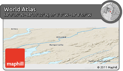 Shaded Relief Panoramic Map of the Area around 64° 20' 33" N, 18° 37' 30" W