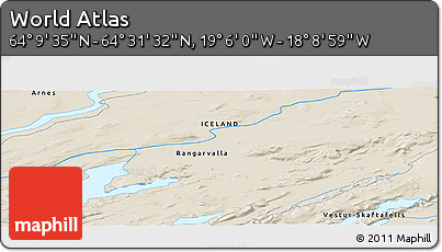 Shaded Relief Panoramic Map of the Area around 64° 20' 33" N, 18° 37' 30" W