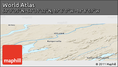 Shaded Relief Panoramic Map of the Area around 64° 20' 33" N, 18° 37' 30" W
