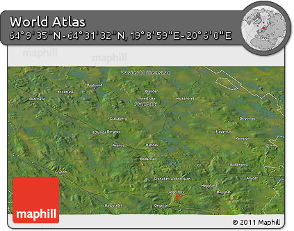 Satellite 3D Map of the Area around 64° 20' 33" N, 19° 37' 30" E