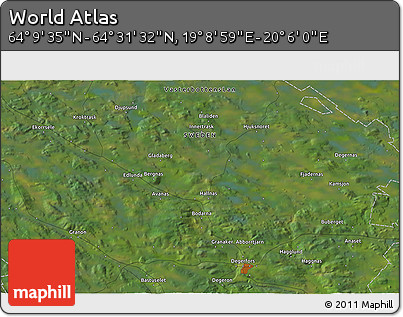 Satellite 3D Map of the Area around 64° 20' 33" N, 19° 37' 30" E