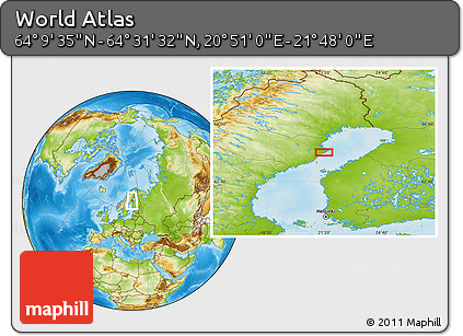 Physical Location Map of the Area around 64° 20' 33" N, 21° 19' 30" E