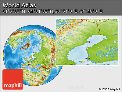 Physical Location Map of the Area around 64° 20' 33" N, 21° 19' 30" E