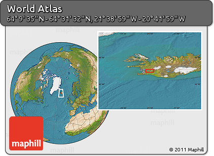 Satellite Location Map of the Area around 64° 20' 33" N, 21° 10' 29" W