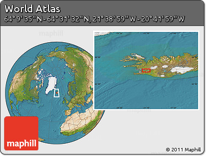 Satellite Location Map of the Area around 64° 20' 33" N, 21° 10' 29" W