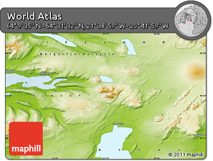Physical Map of the Area around 64° 20' 33" N, 21° 10' 29" W