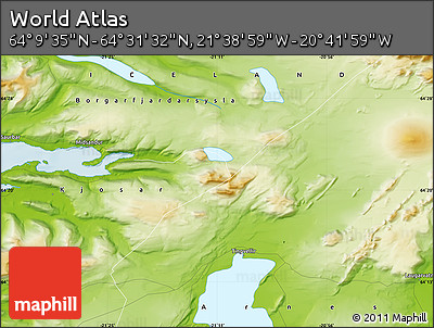 Physical Map of the Area around 64° 20' 33" N, 21° 10' 29" W