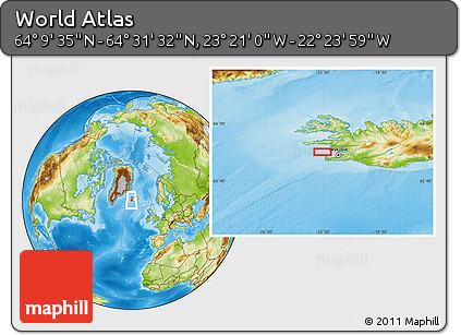 Physical Location Map of the Area around 64°&nbsp;20'&nbsp;33"&nbsp;N,&nbsp;22°&nbsp;52'&nbsp;30"&nbsp;W