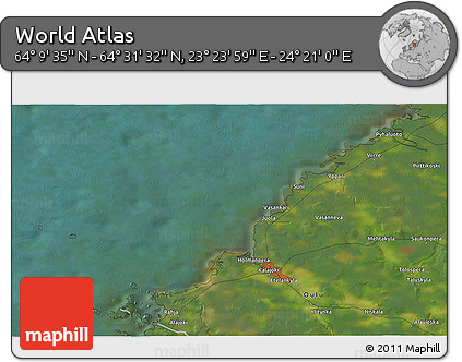 Satellite 3D Map of the Area around 64° 20' 33" N, 23° 52' 30" E