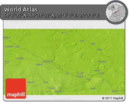 Physical 3D Map of the Area around 64° 20' 33" N, 25° 34' 30" E