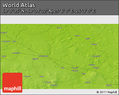 Physical 3D Map of the Area around 64° 20' 33" N, 25° 34' 30" E