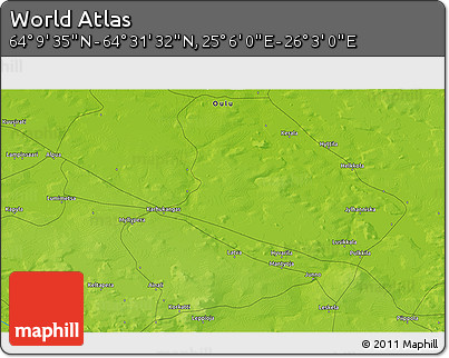 Physical 3D Map of the Area around 64° 20' 33" N, 25° 34' 30" E