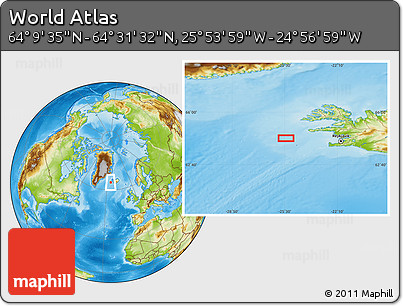 Physical Location Map of the Area around 64°&nbsp;20'&nbsp;33"&nbsp;N,&nbsp;25°&nbsp;25'&nbsp;29"&nbsp;W