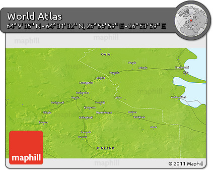 Physical 3D Map of the Area around 64° 20' 33" N, 26° 25' 29" E