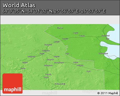 Political 3D Map of the Area around 64° 20' 33" N, 26° 25' 29" E