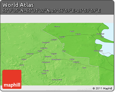Political 3D Map of the Area around 64° 20' 33" N, 26° 25' 29" E