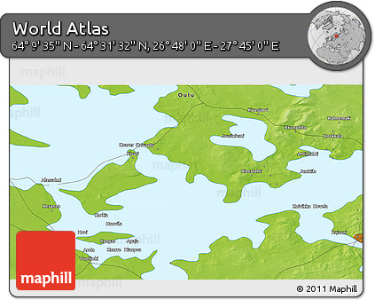 Physical 3D Map of the Area around 64° 20' 33" N, 27° 16' 29" E