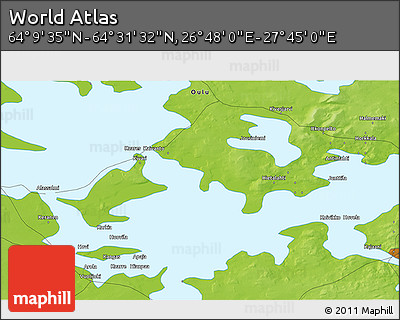 Physical 3D Map of the Area around 64° 20' 33" N, 27° 16' 29" E
