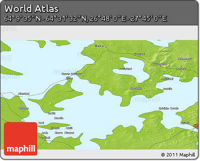 Physical 3D Map of the Area around 64° 20' 33" N, 27° 16' 29" E