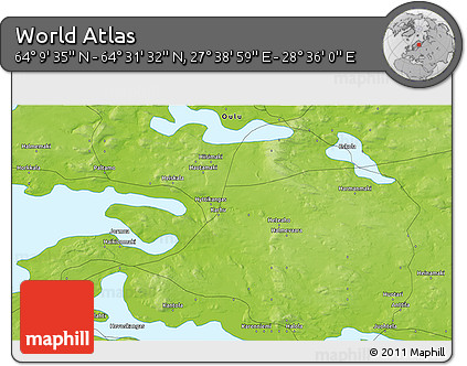 Physical 3D Map of the Area around 64° 20' 33" N, 28° 7' 30" E