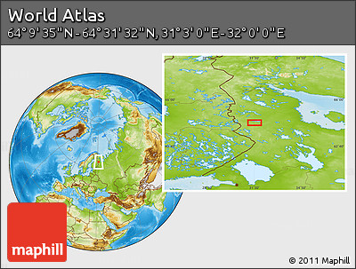 Physical Location Map of the Area around 64° 20' 33" N, 31° 31' 29" E