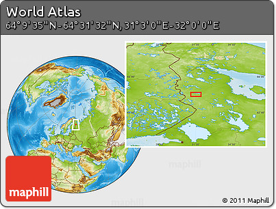 Physical Location Map of the Area around 64° 20' 33" N, 31° 31' 29" E