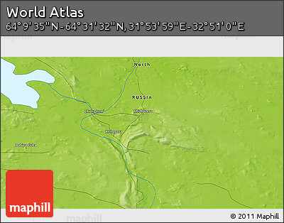 Physical 3D Map of the Area around 64° 20' 33" N, 32° 22' 30" E