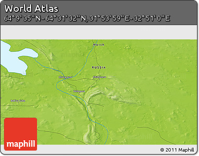 Physical 3D Map of the Area around 64° 20' 33" N, 32° 22' 30" E