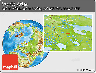 Physical Location Map of the Area around 64° 20' 33" N, 33° 13' 30" E