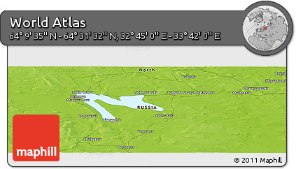 Physical Panoramic Map of the Area around 64° 20' 33" N, 33° 13' 30" E