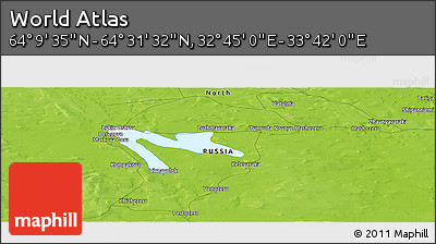 Physical Panoramic Map of the Area around 64° 20' 33" N, 33° 13' 30" E