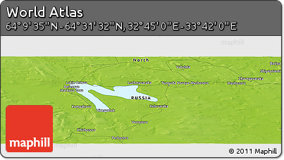 Physical Panoramic Map of the Area around 64° 20' 33" N, 33° 13' 30" E