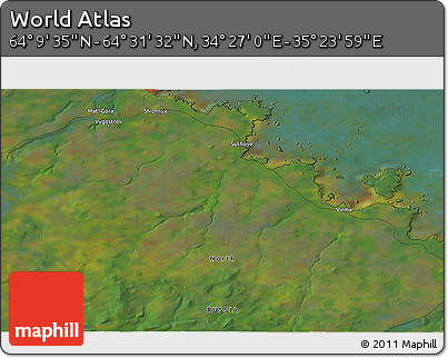 Satellite 3D Map of the Area around 64° 20' 33" N, 34° 55' 29" E