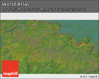 Satellite 3D Map of the Area around 64° 20' 33" N, 34° 55' 29" E