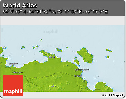 Physical 3D Map of the Area around 64° 20' 33" N, 35° 46' 29" E