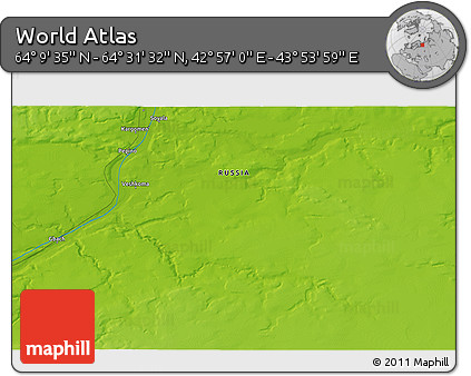 Physical 3D Map of the Area around 64° 20' 33" N, 43° 25' 29" E
