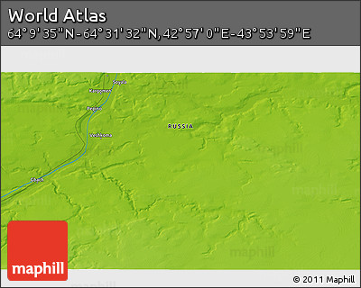 Physical 3D Map of the Area around 64° 20' 33" N, 43° 25' 29" E
