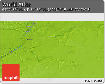 Physical 3D Map of the Area around 64° 20' 33" N, 43° 25' 29" E