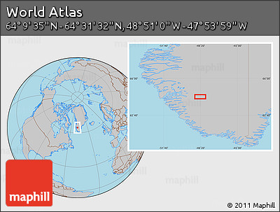 Gray Location Map of the Area around 64° 20' 33" N, 48° 22' 30" W