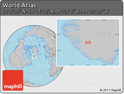 Gray Location Map of the Area around 64° 20' 33" N, 48° 22' 30" W